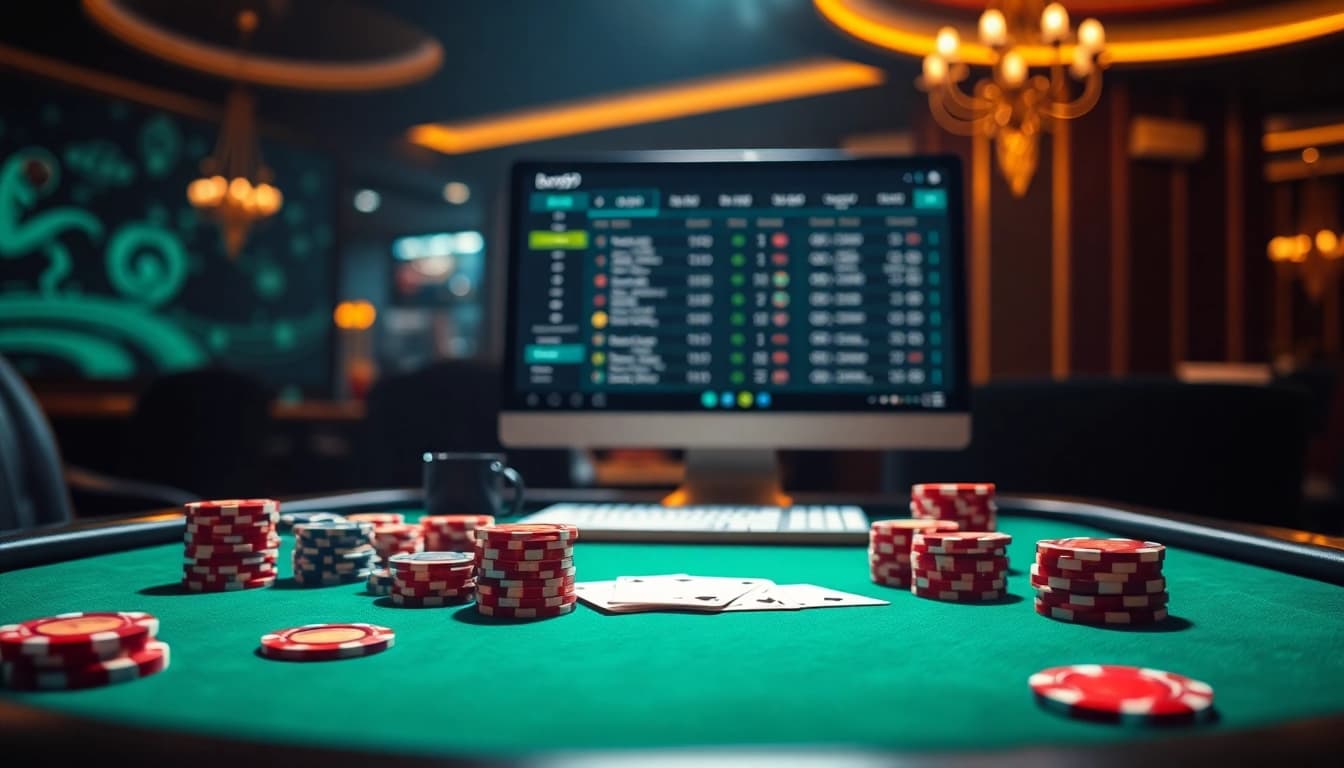 Bong99 sports betting table with poker chips and user-friendly online interface