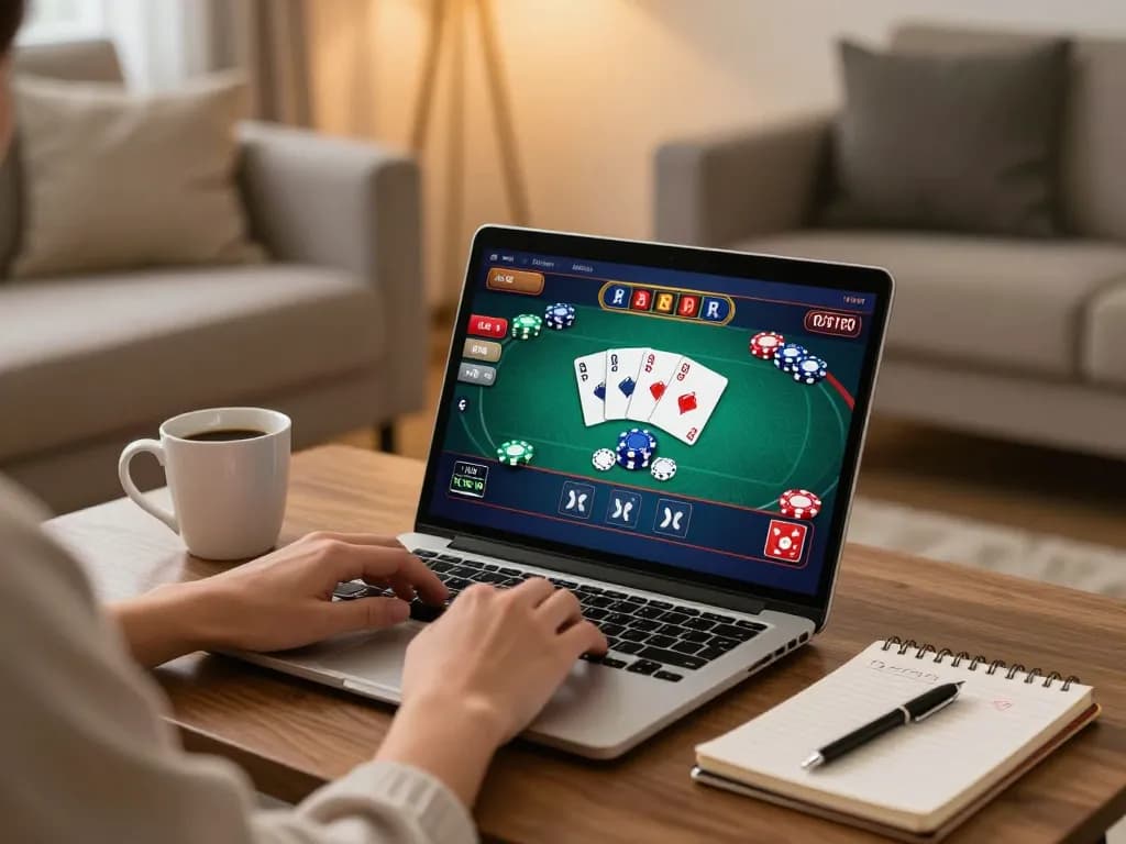 Experience online casino gaming at open88 com in a cozy home setup with friends and strategies.