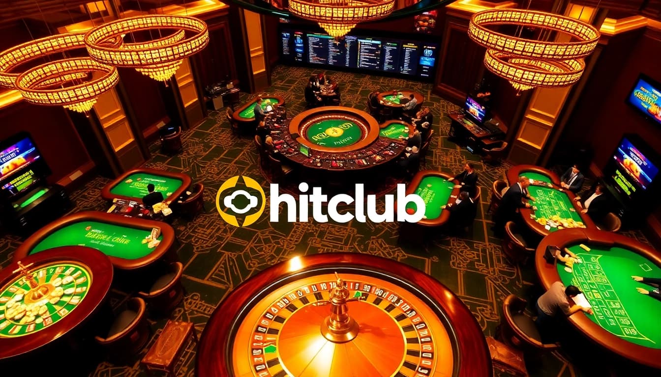 hitclub online gamblers engaging with vibrant casino games at a luxurious virtual platform