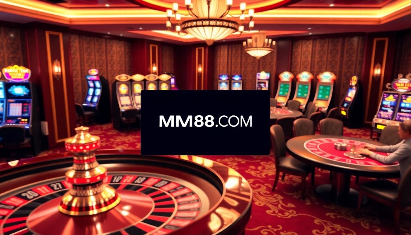 Interactive gambling scene with roulette and poker games at MM88.COM