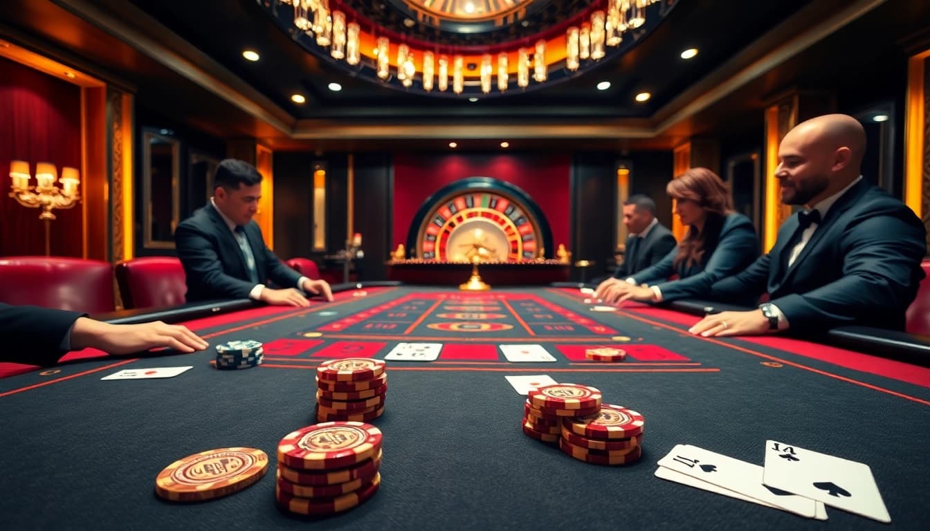 Exciting casino action at xn88 featuring players at a blackjack table immersed in high stakes.