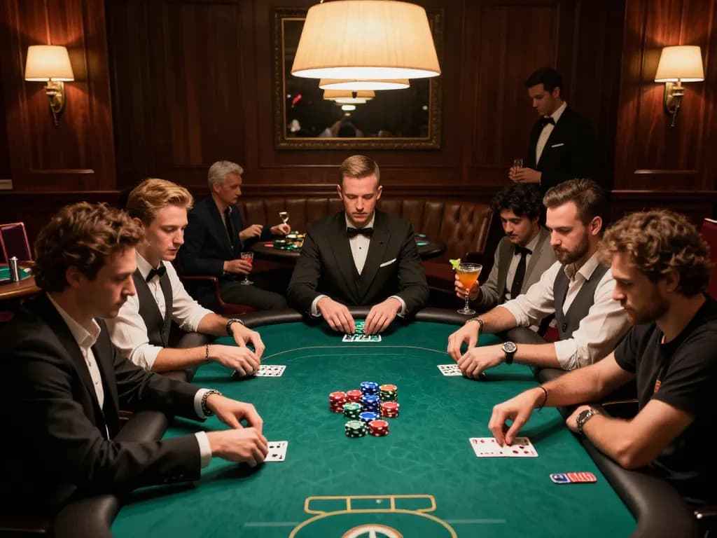 cm 88 players passionately engaging in a high-stakes poker game at an upscale casino