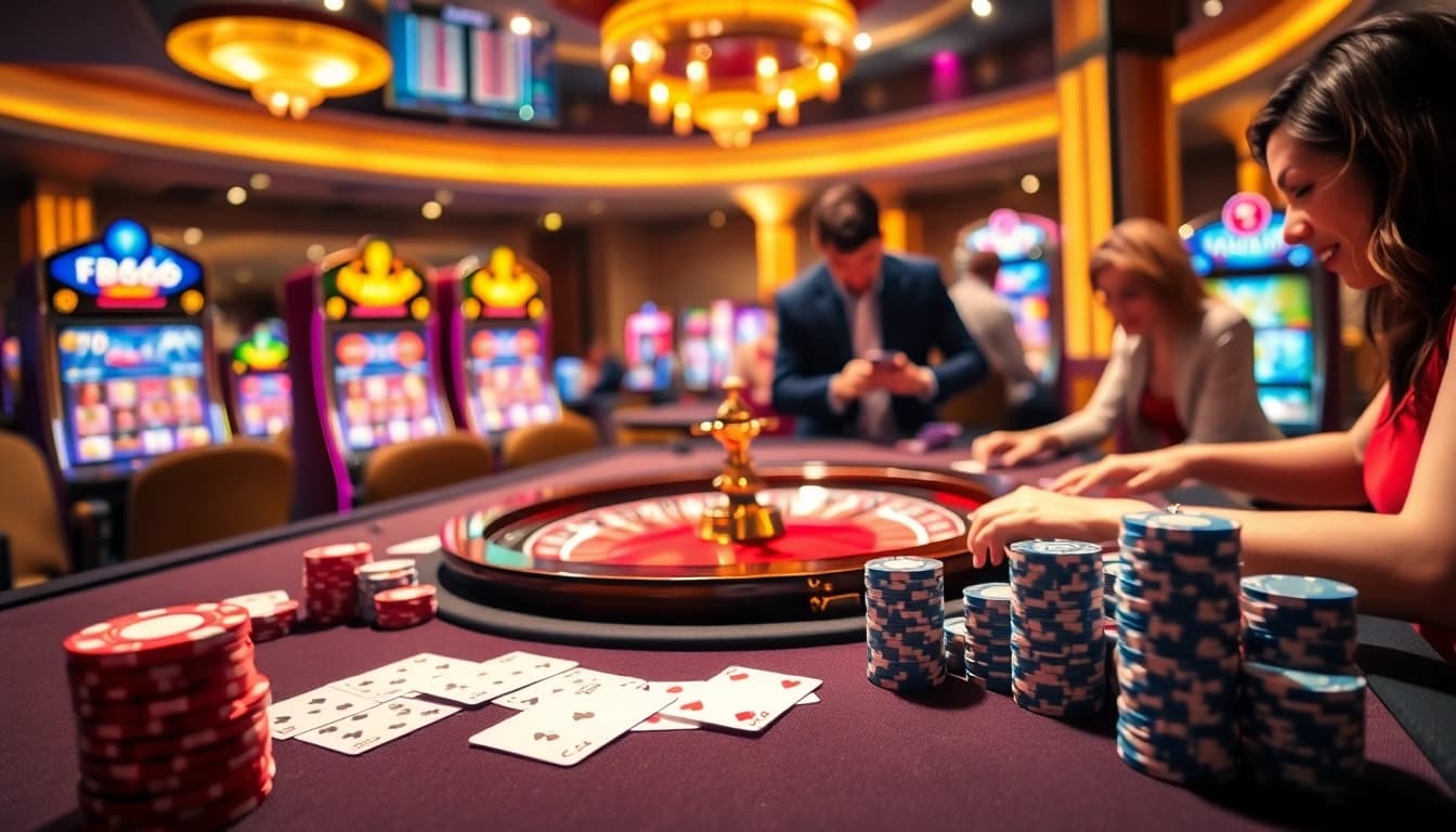Experience the excitement of betting at FB68 with vibrant casino scenes and engaging gameplay.
