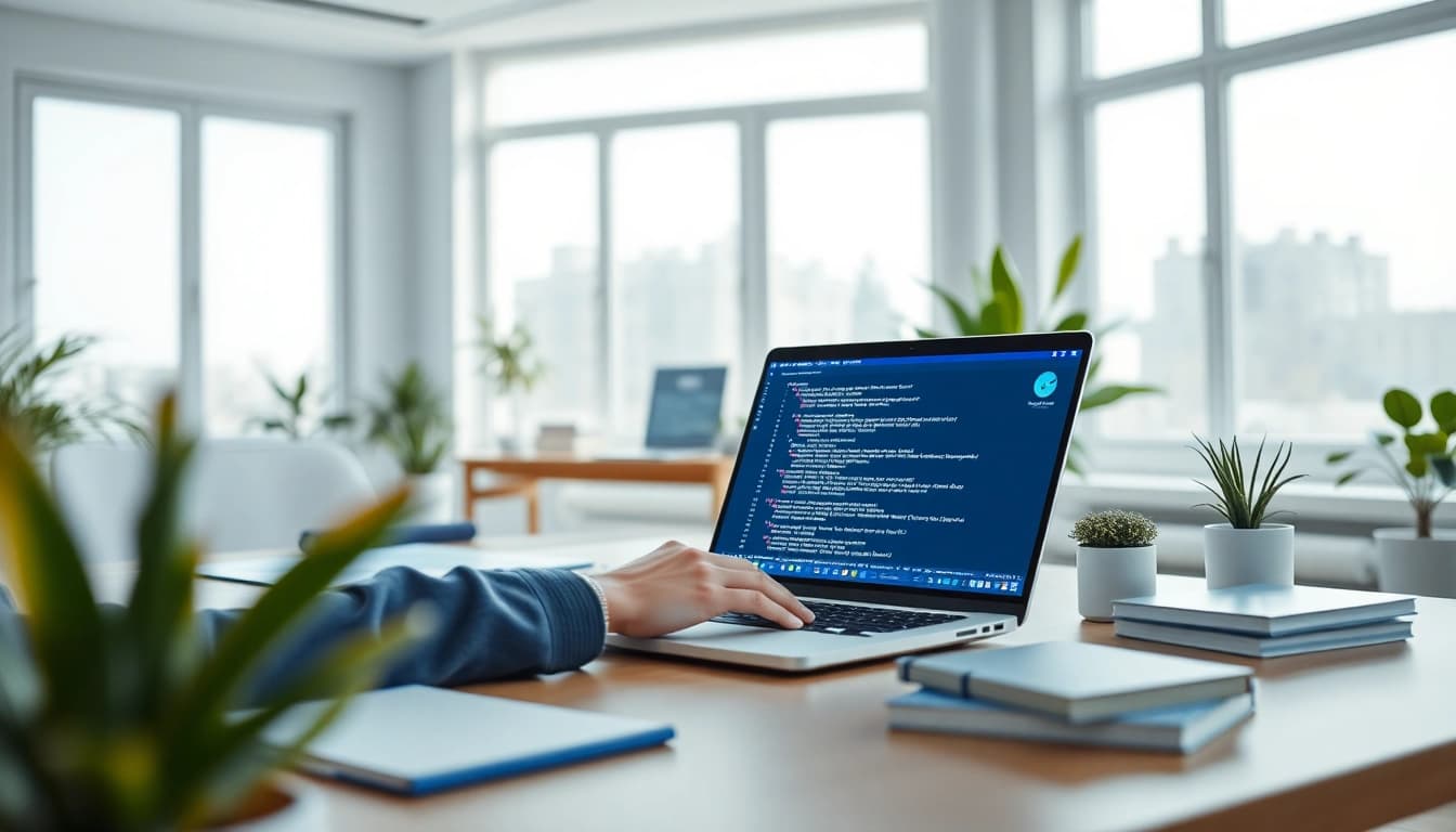 HelloWorld software interface showcased in a modern workspace, promoting efficient multi-language communication.