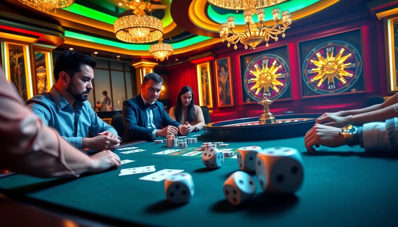 Players engaging in a thrilling S8 poker game at a lavish casino table.