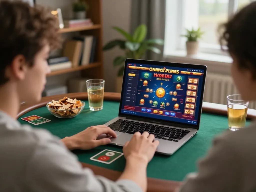 Engaging online gaming session featuring dh88 on laptop, cozy home environment.
