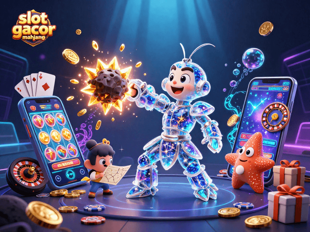 Engage in slot gacor mahjong with a vibrant 3D scene featuring dynamic gaming elements and colorful visuals.