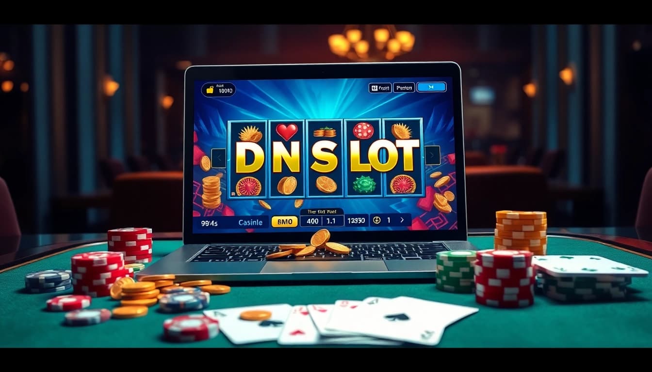 Players enjoying a thrilling IDNSLOT gaming experience with vibrant slot machines and casino elements.