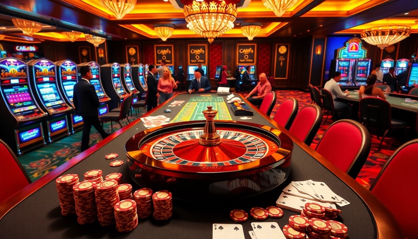Players enjoying thrilling games at Helloo88 casino, showcasing excitement and luxury.