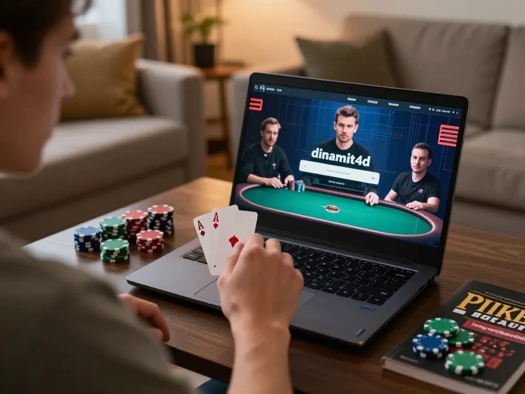 Engaging online poker session at dinamit4d with player focused on winning hand.