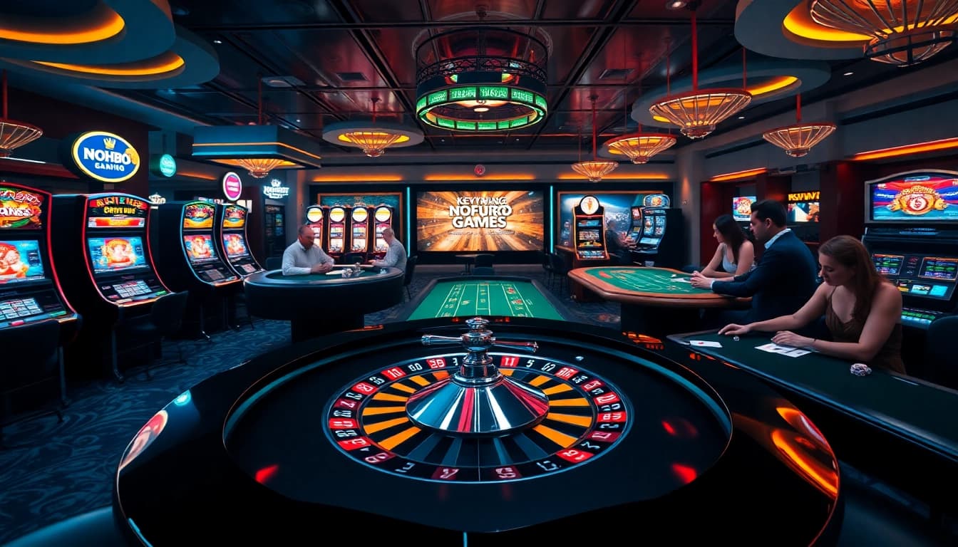 Exciting casino gaming action at https://nohu90.tools/ with poker chips and vibrant slot machines.