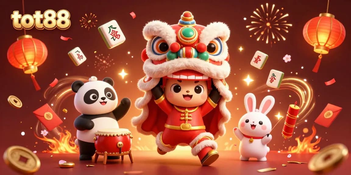 Experience the luck of tot88 with vibrant characters and casino elements in this festive illustration.