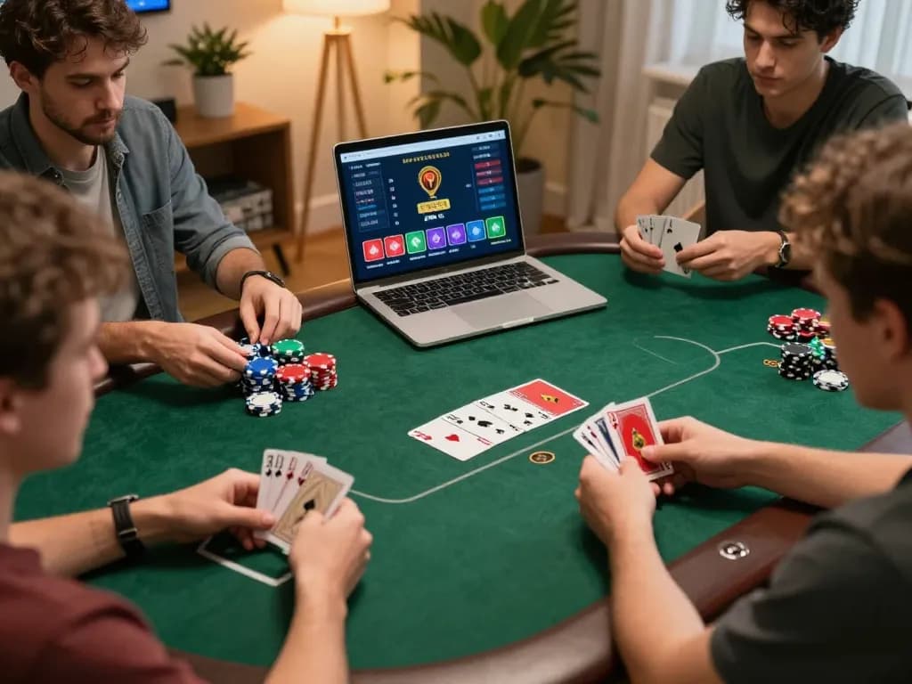 Engaged players at home enjoying a poker game via Lc88 com, showcasing fun social gaming atmosphere.