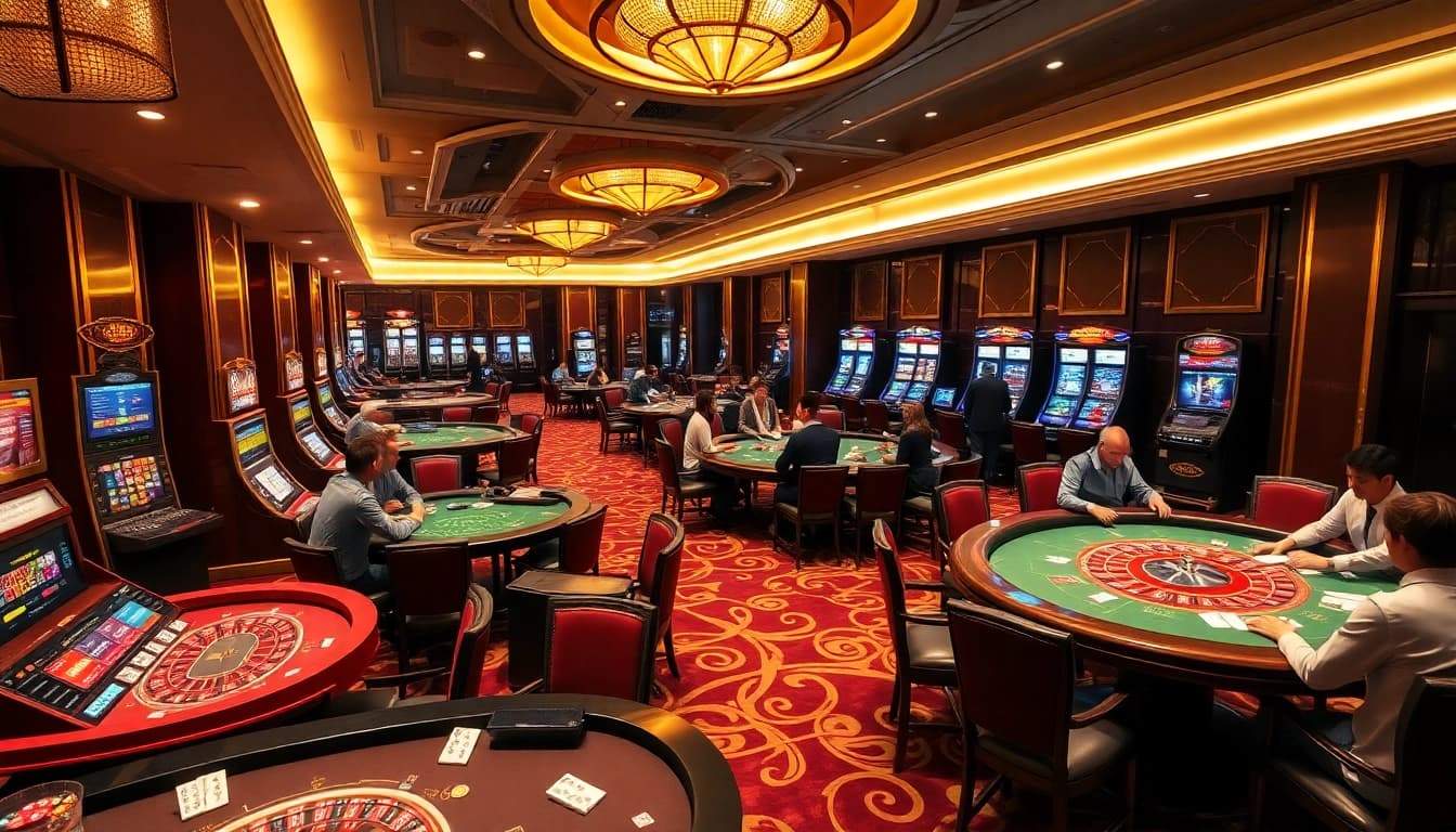 Hitclub casino scene showcasing vibrant tables, elite players, and luxurious ambiance.