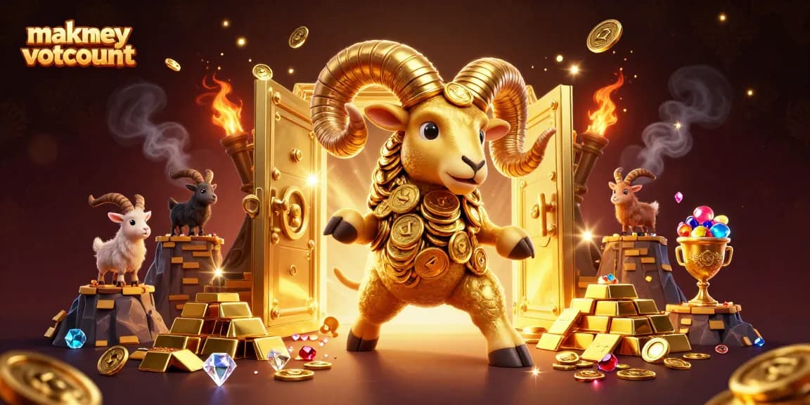 Experience the excitement of makemyvotecount where a golden ram charges through a vibrant casino scene filled with treasures.
