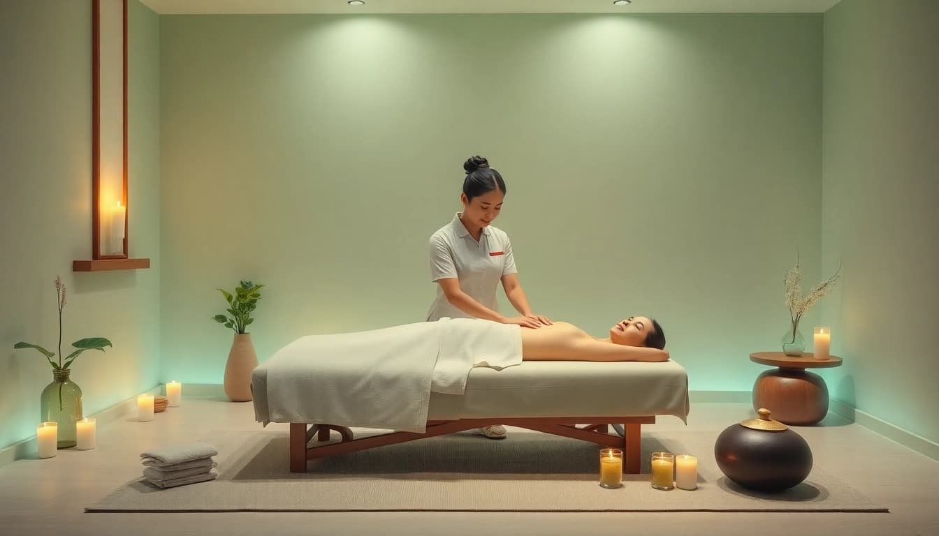 Relaxing Dongtan출장마사지 scene with professional therapist and serene ambiance.