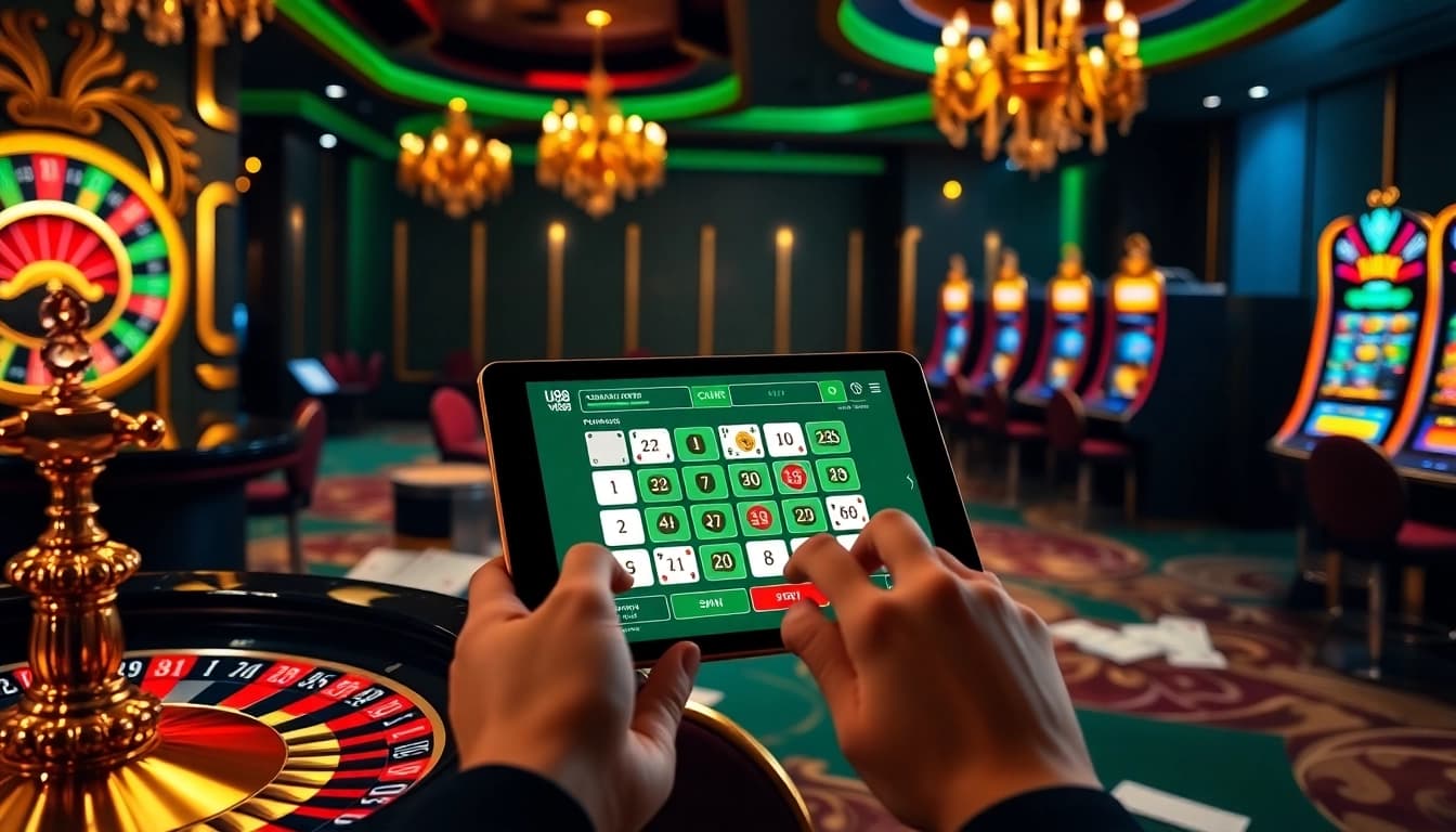 Experience thrilling online gaming at U888 with a luxurious casino interface showcasing slots and poker.