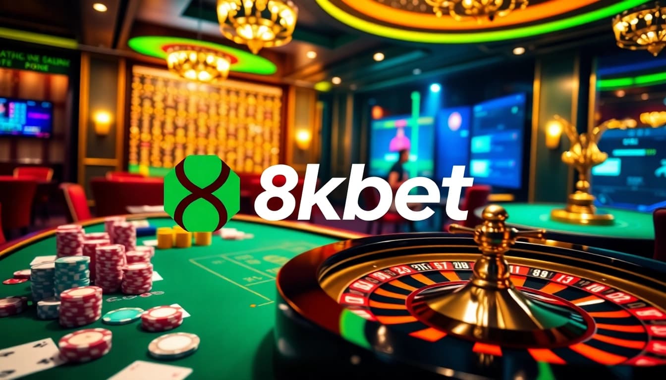 Gamble confidently at 8kbet with vibrant tables, chips, and modern interfaces.
