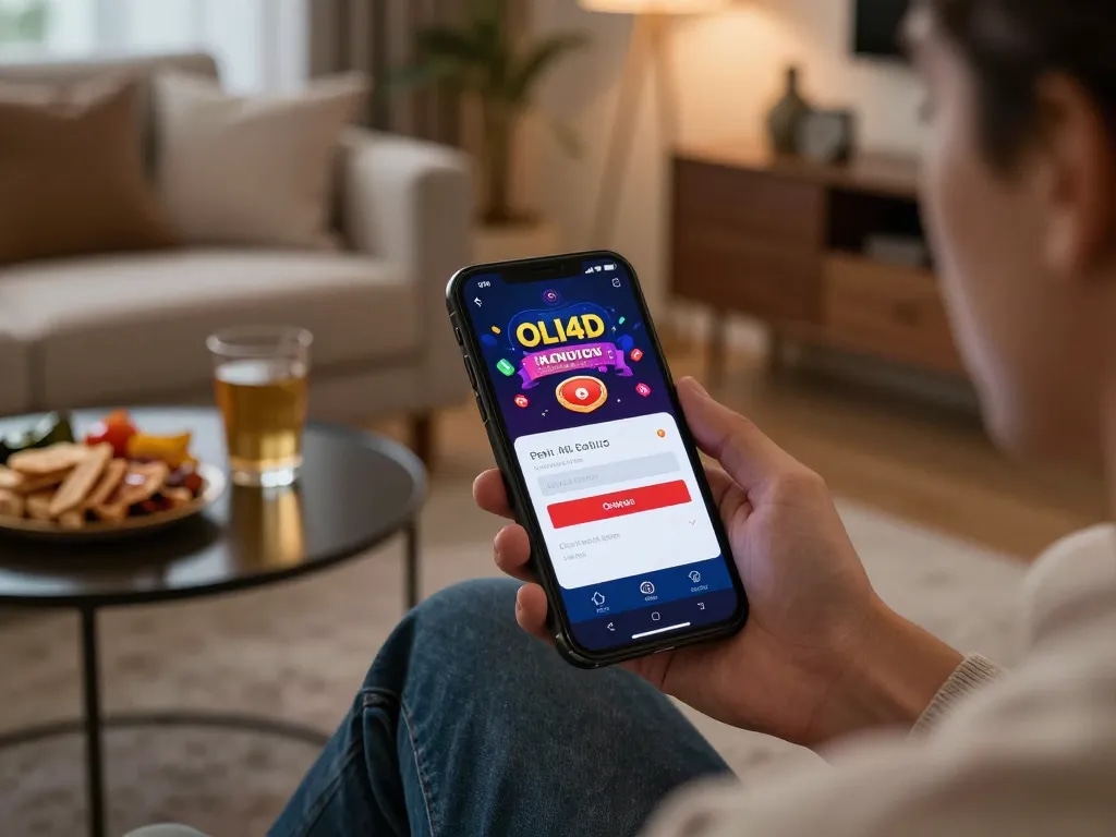 Experience the OLI4D login process for mobile gaming in a cozy home setting