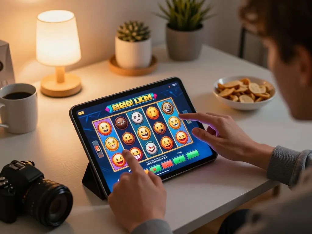 Berkecimpung dengan Slot Demo di tablet selama sesi permainan online yang nyaman di rumah.