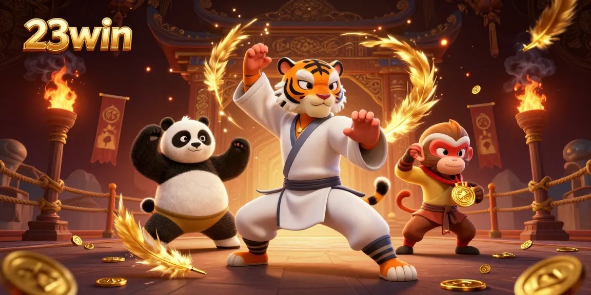 Experience thrilling action with 23win as the kung fu tiger master teaches disciplined betting strategies in a vibrant casino.