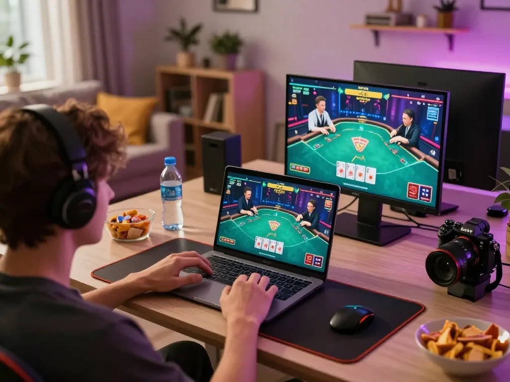 F8BET online player engaging in live poker game, showcasing dynamic gameplay on laptop