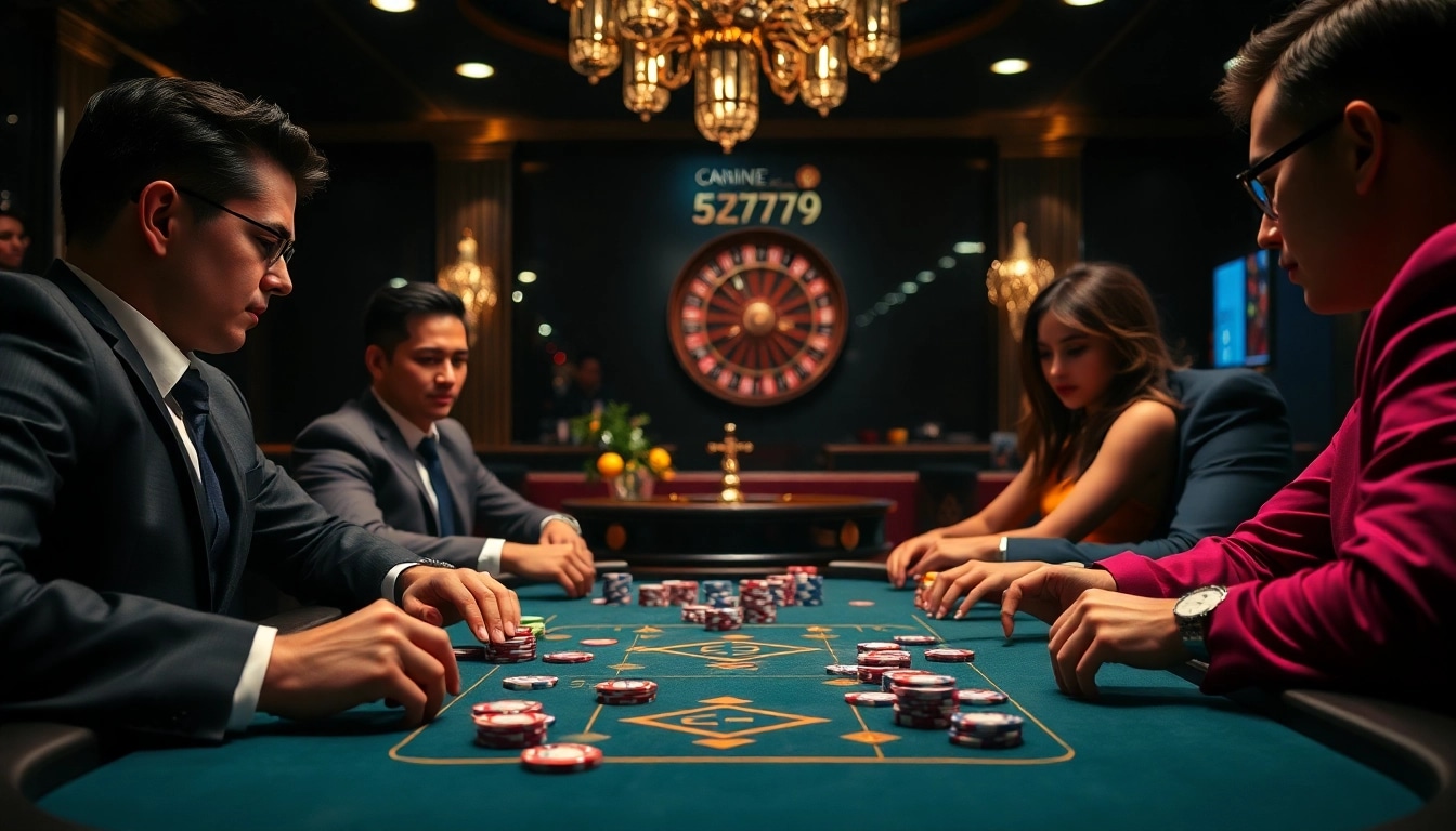 Experience the excitement of 5Z7779 at a vibrant poker table in a luxurious casino.