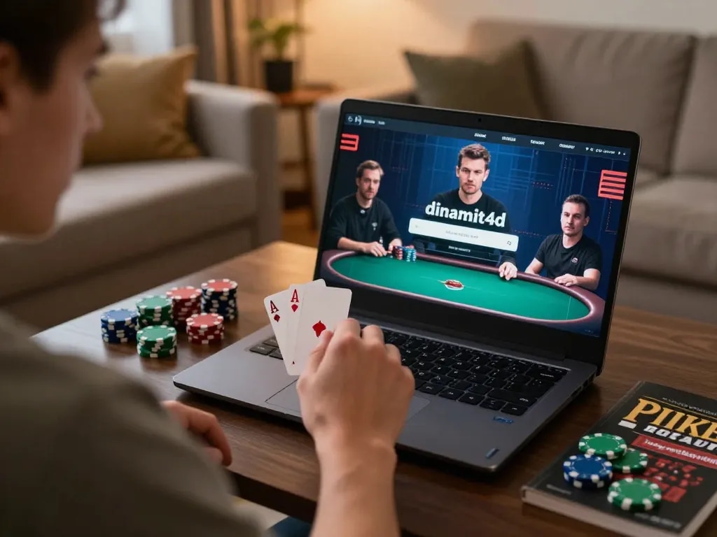 Engaging online poker session at dinamit4d with player focused on winning hand.