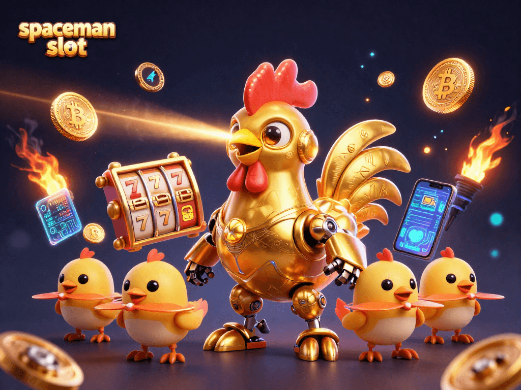 Spin the reels with spaceman slot in a vibrant 3D arcade filled with dazzling gold elements.