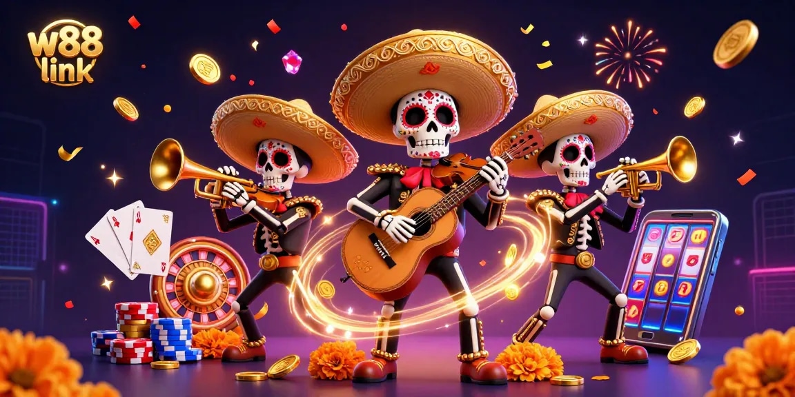 Experience thrilling wins with the vibrant w88 link in a lively mariachi casino scene.