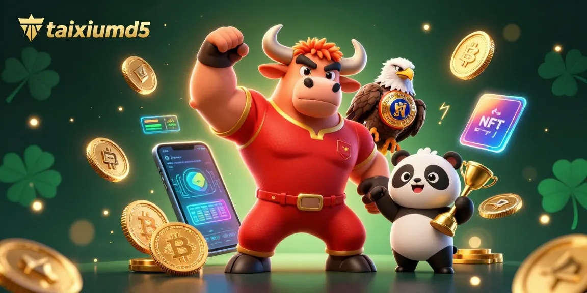 Engage in games with taixiumd5, featuring a bull and eagle celebrating winning moments.