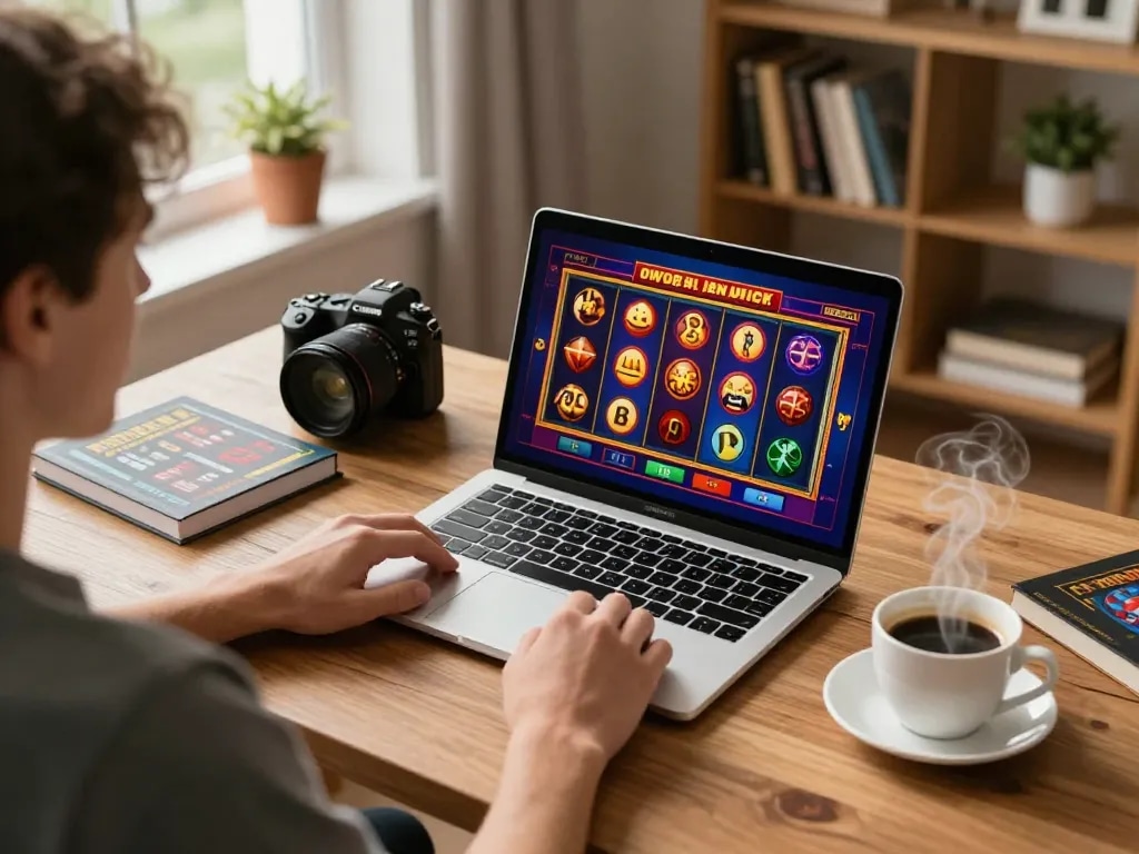 Play online casino games on megaplus88 with engaging visuals and strategic elements in a cozy home environment.