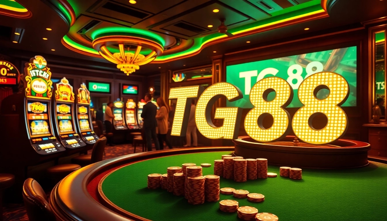 Experience the excitement of casino gaming with TG88 in a vibrant slot and poker atmosphere.