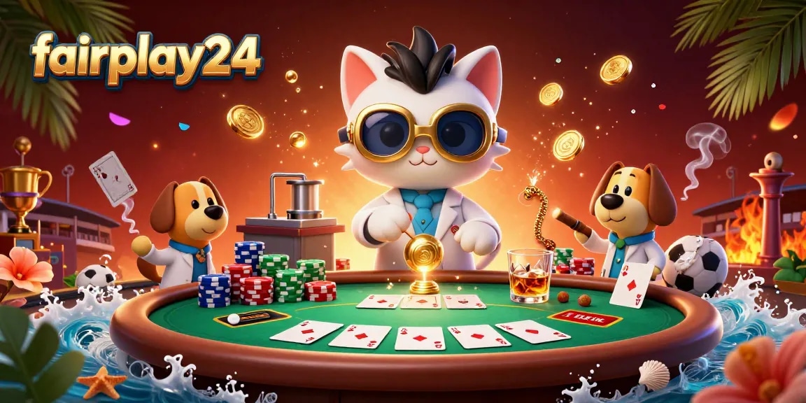 Experience thrilling sports betting action at fairplay24 with vibrant casino elements and lively characters.