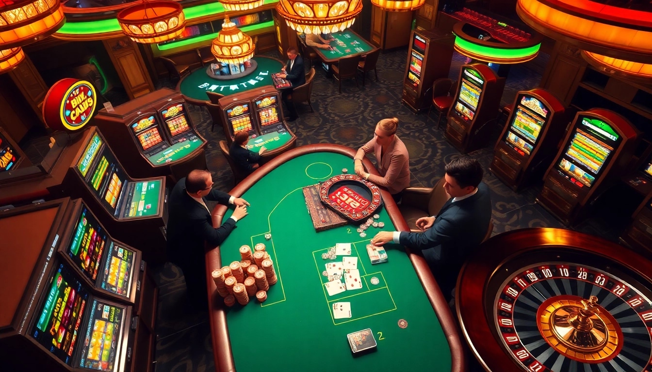 B52club players strategizing bets at glamorous casino tables filled with excitement.