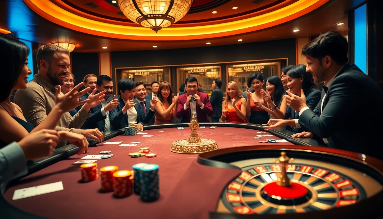 Experience the thrilling LC88 casino atmosphere with players at vibrant gaming tables.