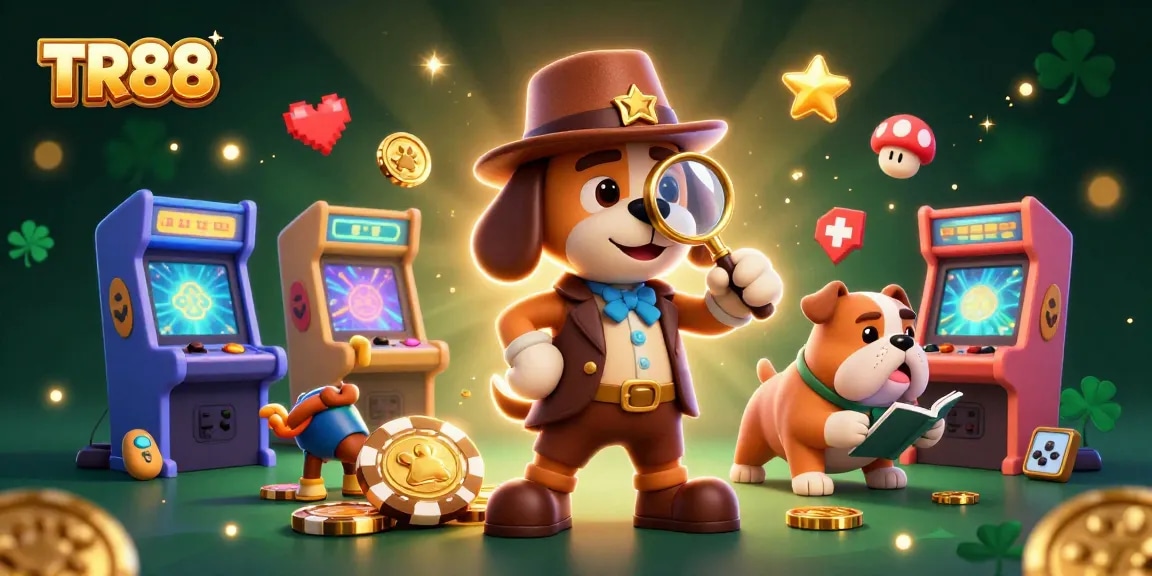 Win big with TR88 in this vibrant casino-themed 3D illustration featuring colorful game machines.