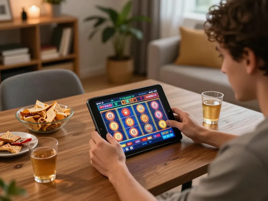 Person enjoying online slots at home, exploring cm 88 gaming options comfortably.