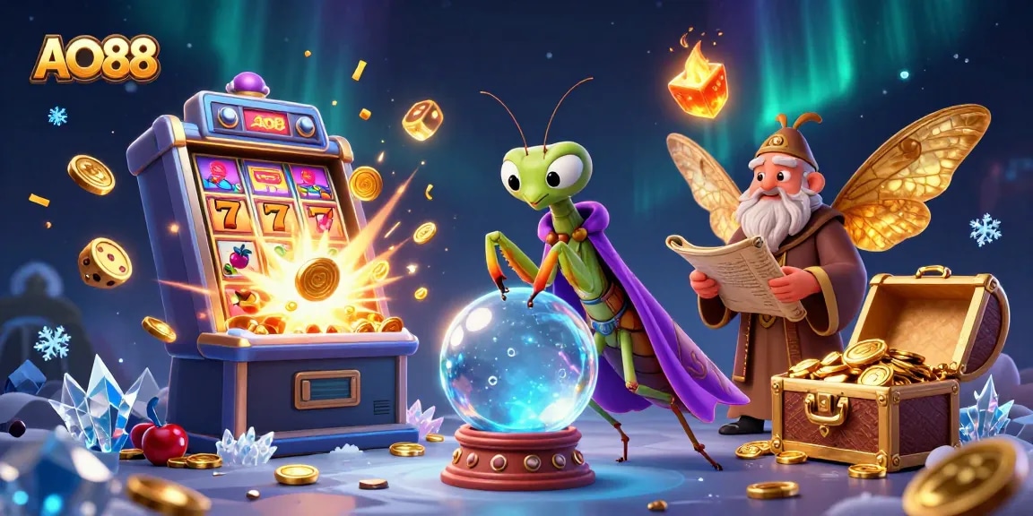 Experience the thrill of AO88 with a vibrant 3D casino scene showcasing dynamic game elements and fortune tellers.