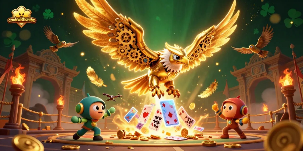 Experience thrilling gaming action with cookwithchibo's vibrant casino scene featuring golden eagle and holographic elements.