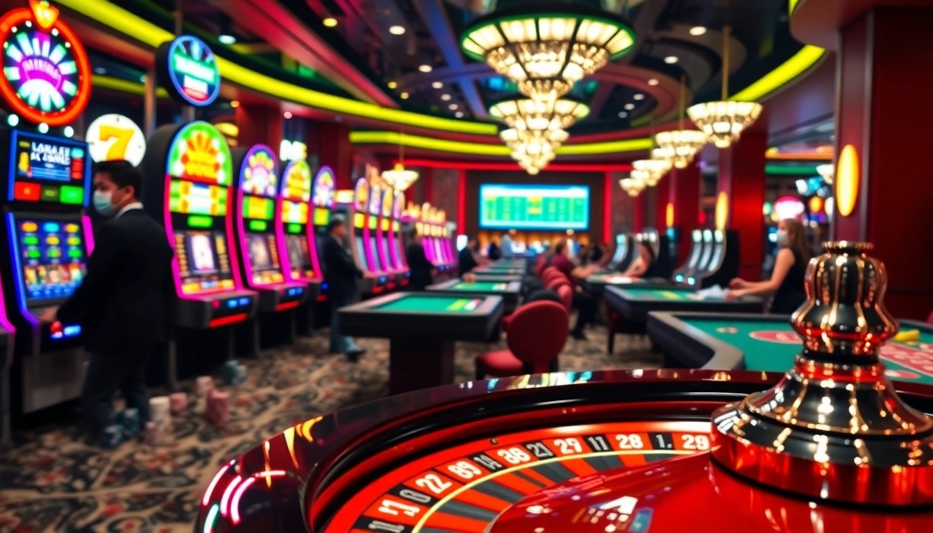 Exciting view of a casino featuring vibrant slot machines and a roulette wheel on a gambling site like https://www.polaroidfotobar.com/is-super-glue-flammable/.