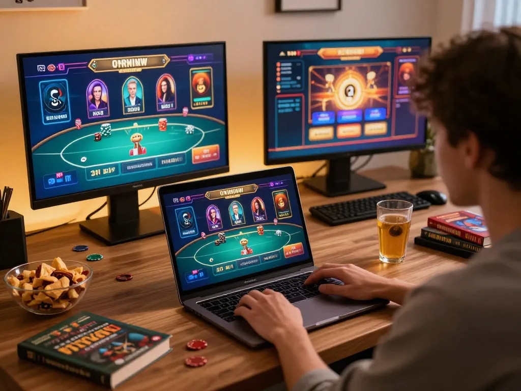 Engaging in strategic gameplay at nk88mvp with an elegant online casino setup showcasing multiple games.