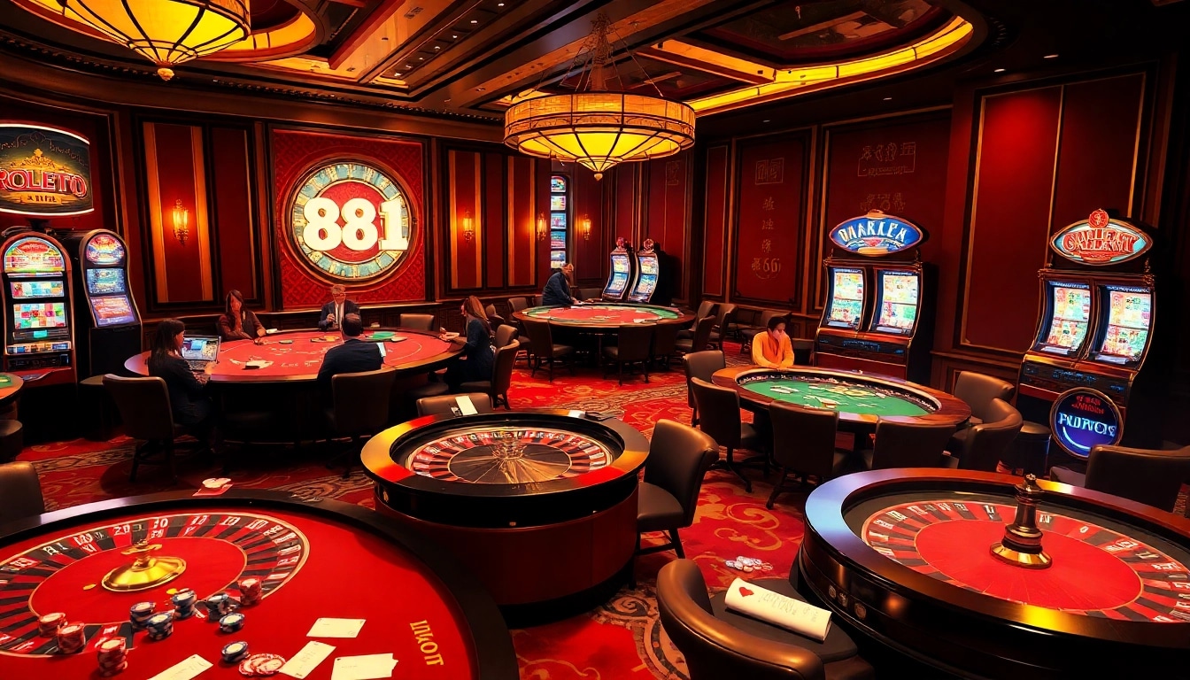 Experience the elegance of 88i casino with players enjoying thrilling games and vibrant slot machines.