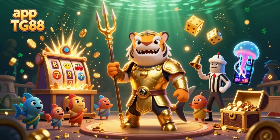 Experience the thrilling app TG88 with a vibrant underwater casino scene filled with excitement and treasure!