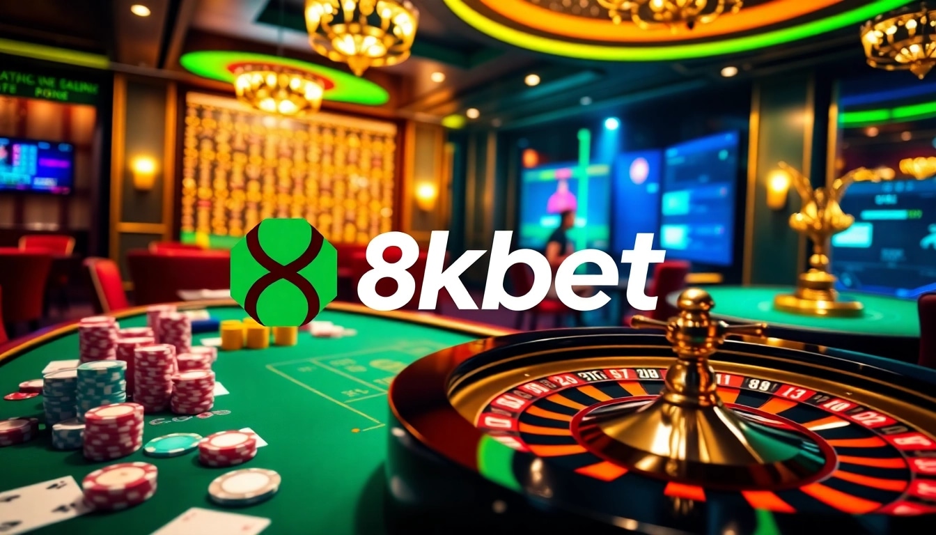 Gamble confidently at 8kbet with vibrant tables, chips, and modern interfaces.