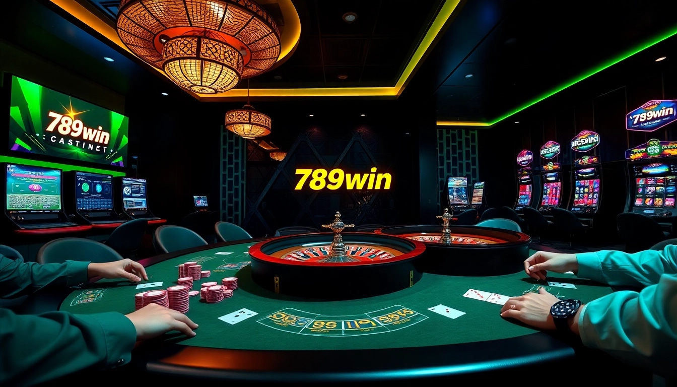 Experience the thrill of 789win at a luxurious casino with vibrant games and stylish betting tables.