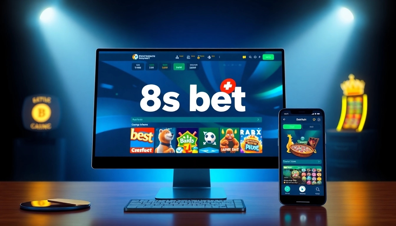 8s bet online betting interface showcasing sports, casino, and slot games with dynamic visuals