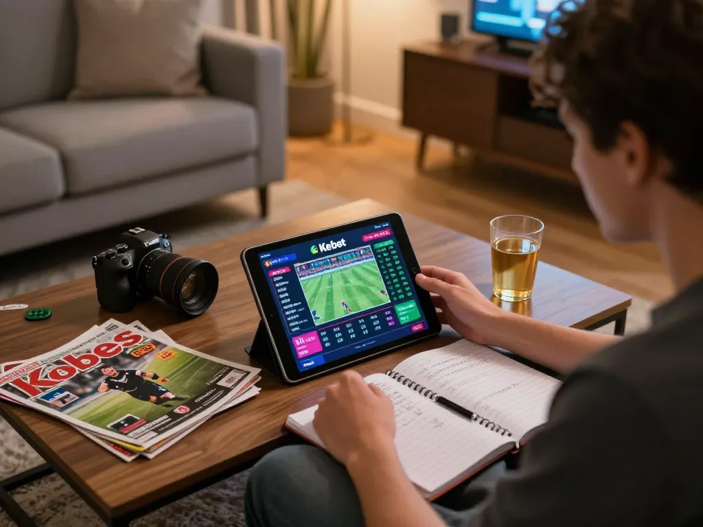 Kebet sports betting action on a tablet in a cozy home setting, highlighting live odds and strategies.