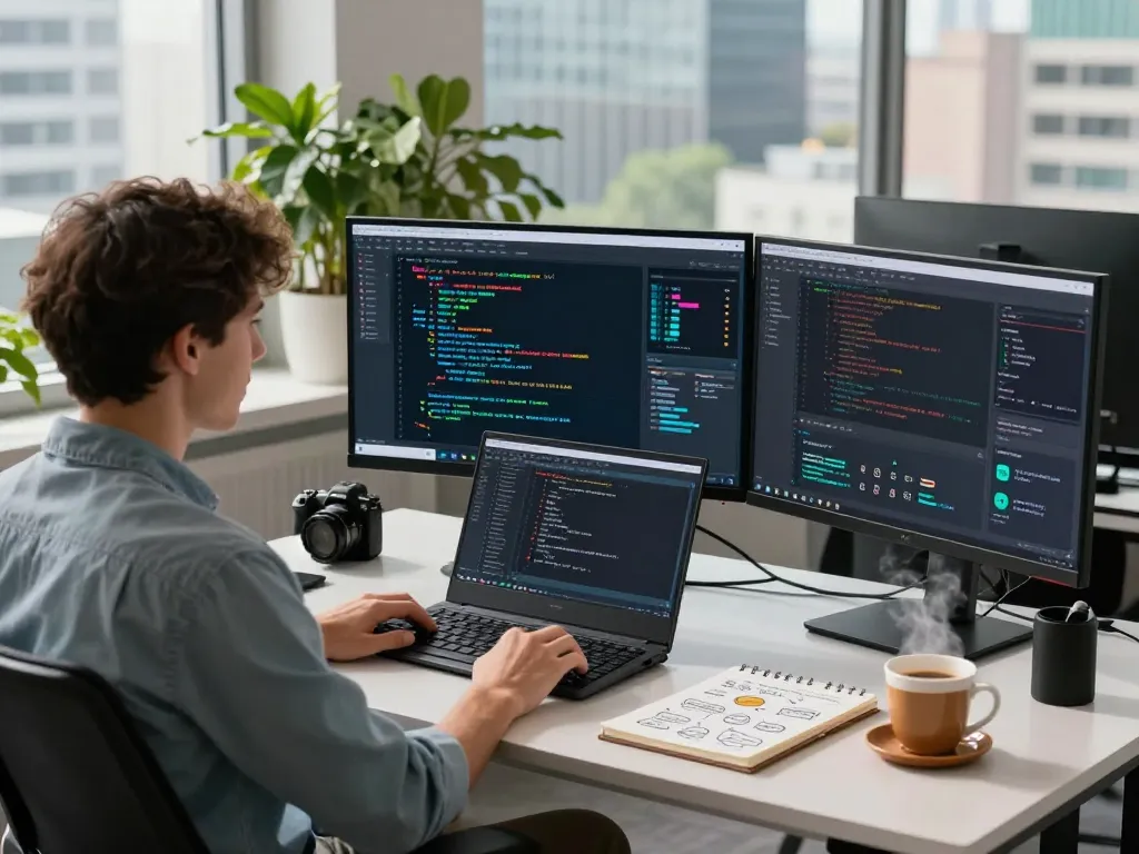 Engineer working with juicy ai algorithms in a modern tech workspace.