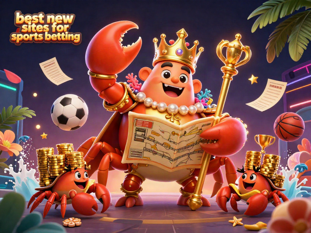 Experience thrilling action at the best new sites for sports betting, featuring vibrant sports elements and a majestic crab emperor.